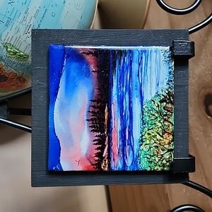 Hand crafted decorated tile alcohol ink